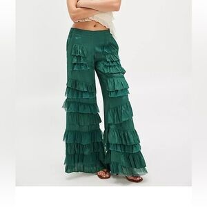 Free People Teal Ruffle Wide Leg Pants Size XL NWT